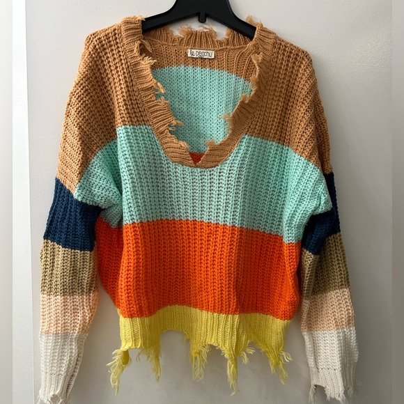 Le Peachy Colorblock Distressed Sweater - Picture 6 of 6